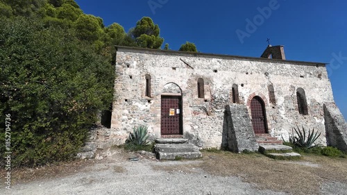 Ancient Church of San Lorenzo along the piligrim's track in Varigotti, Italy