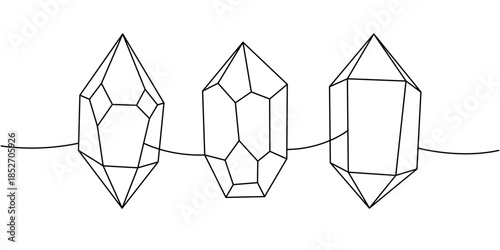 Glow gemstones one line continuous drawing. Gems and stones. Vector illustration