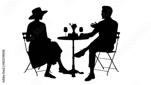 Two people enjoying a conversation at an outdoor cafe table.