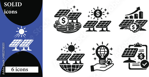 Collection of 6 solid icons, user reviews, review symbol and more line icons