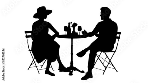 Two friends enjoying a conversation over drinks at an outdoor cafe.