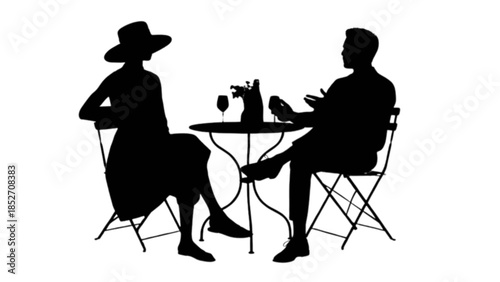 Two people enjoying a conversation at an outdoor cafe table.