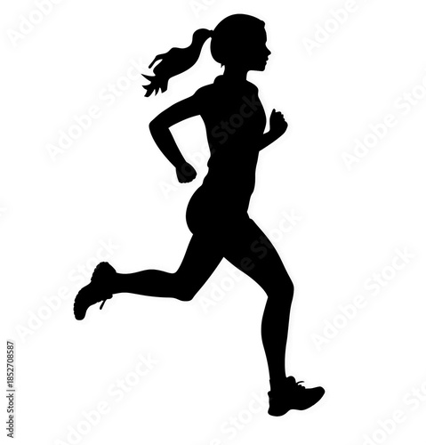 Girl running silhouette jogging illustration isolated on white or transparent PNG background. Perfect for fitness, sports, and health designs. Premium female exercise graphic for creative projects.