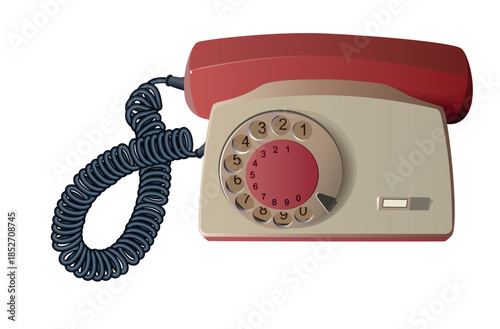 Old Soviet rotary telephone with handset. Vector.