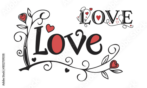 Illustrated love design with hearts and floral elements