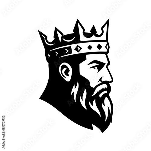 Wallpaper Mural A profile black and white vector logo of a strong, bearded king wearing a royal crown, symbolizing monarchy, authority, power, and high status. Torontodigital.ca