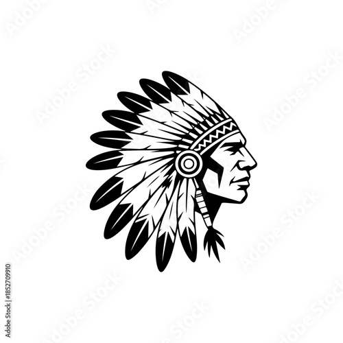 A profile black and white vector logo of a Native American man wearing a traditional feathered war bonnet (headdress), symbolizing pride, heritage, and history.
