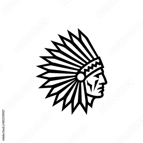 A profile black and white vector logo of a Native American man wearing a traditional feathered war bonnet (headdress), symbolizing pride, heritage, and history.