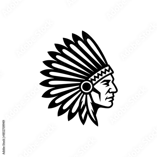 A profile black and white vector logo of a Native American man wearing a traditional feathered war bonnet (headdress), symbolizing pride, heritage, and history.