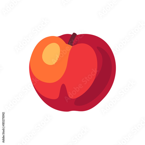 Red nectarine with highlight, fruit icon, isolated flat style vector illustration