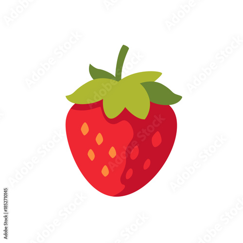 Red strawberry with green leaves, fruit icon, isolated flat style vector illustration