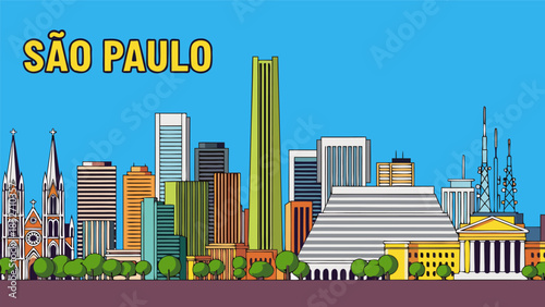 SÃO PAULO Skyline - A Vibrant Cityscape Illustration Showcasing Iconic Architecture and Urban Development