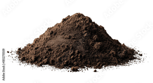 A mound of rich, dark, earthy powder is isolated on a black background