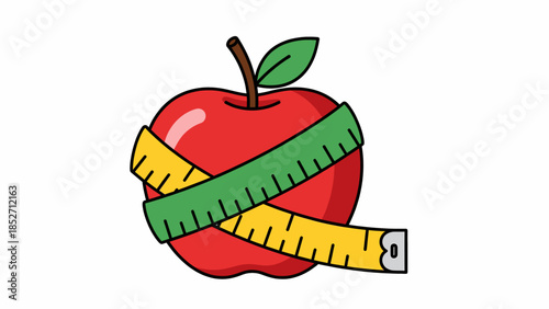 Measuring Tape Wrapped Around a Ripe Red Apple Symbolizing Diet, Health, and Weight Loss