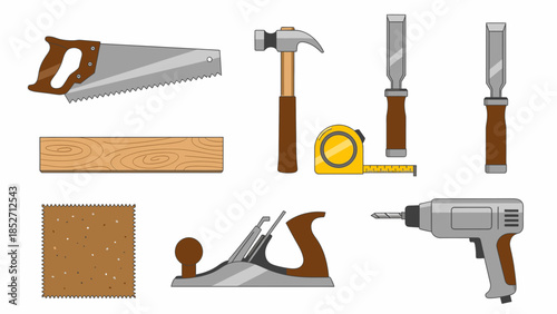 Collection of essential carpentry and DIY tools for woodworking and construction projects