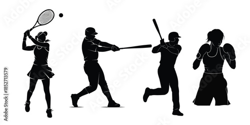 Silhouette of various athletes playing sports