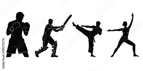Black silhouettes of sportsmen engaged in various physical activities