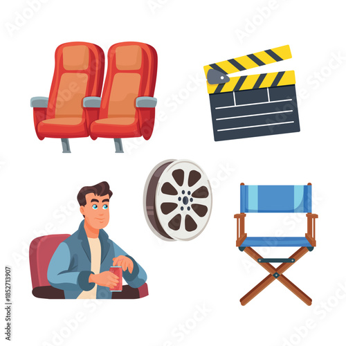 Movie set. Flat vector clipart, illustration with isolated background.