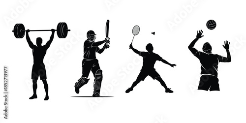 Sports silhouettes of various athletes in action