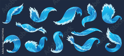 Water splashes. Fluid flow. Icon elements for advertising water delivery. Blue water. Vector illustration