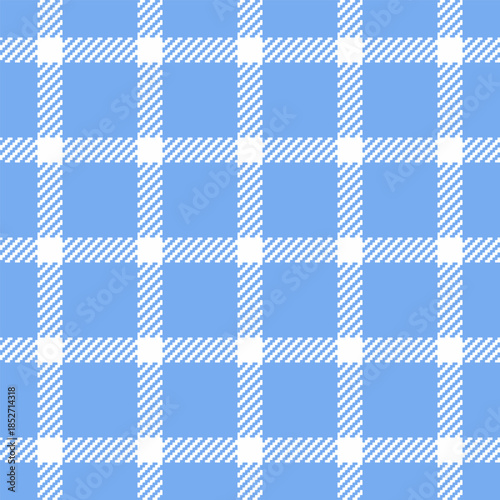 Part textile check tartan, symmetry fabric plaid background. Handmade seamless pattern vector texture in blue and white colors.