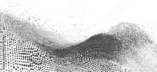 Black dots forming abstract wave pattern on white background