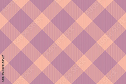 Pastel plaid design. Textile pattern in peach and lavender. Useful for backgrounds, fashion, packaging, or graphic design projects requiring a soft, classic touch.