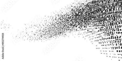 Black binary code numbers flowing and dissipating on white background data digital