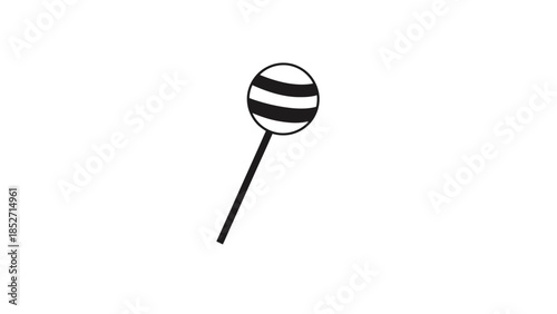 Black and white striped lollipop on a stick, simple candy illustration
