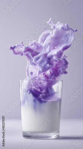 Violet splash in milk glass against soft purple background