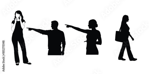 Silhouettes of people pointing and interacting