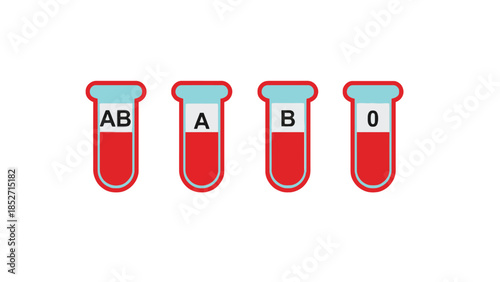 Blood type test tubes with AB, A, B, and O labels in red