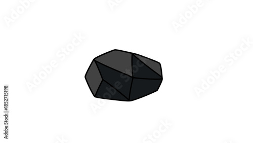 Black geometric polygon shape with multiple facets and sharp edges isolated on white