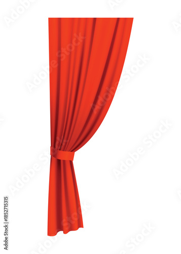 Red curtains realistic. Theater fabric silk decoration for movie cinema or opera hall. Curtains and draperies interior decoration object. Isolated on transparent for theater stage