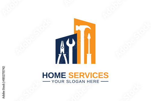 Home service logo vector template. Property and real estate construction, home repair, and building logo icon