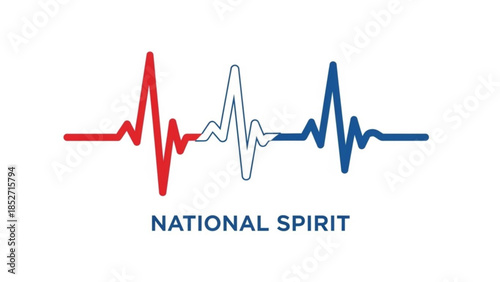 Heartbeat line graph in red white and blue representing national spirit and patriotism isolated on white background
