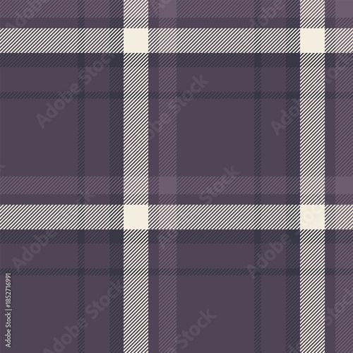 Classic plaid pattern in muted purples and offwhite. Ideal for backgrounds, textiles, or adding a touch of traditional elegance to any design project.