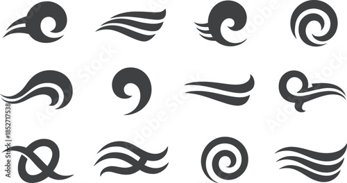 Wind Symbol Icon Set – Stylized Airflow Motifs for Motion and Atmosphere