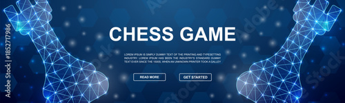 Abstract polygonal chess rooks in a glowing digital style, futuristic low-poly wireframe design symbolizing strength and defense