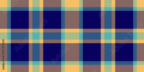 Merry christmas texture background fabric, 1950s seamless check tartan. Hipster vector pattern textile plaid in indigo and amber colors.