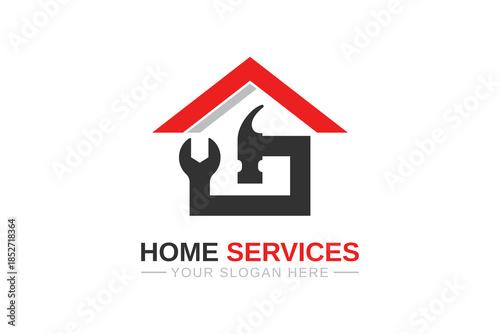 Home service logo vector template. Property and real estate construction, home repair, and building logo icon