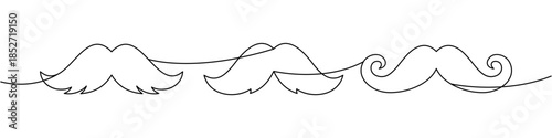 Set of moustache line drawings. Minimal continuous line art mustaches for retro design, hipster branding, barbershop logos and creative modern decoration.