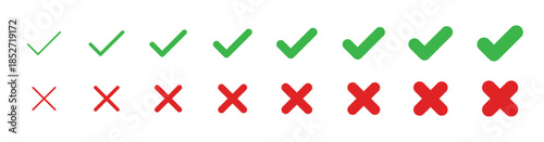 Green Approval and Red Rejection icon set in various thicknesses