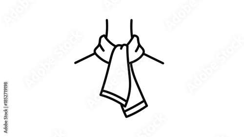 Minimalist black line art icon representing a folded neck scarf or neckerchief tied loosely around a collar