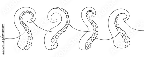 Tentacles line art illustration. Nautical line art design with suction cups for tattoos, marine patterns, and fantasy artworks
