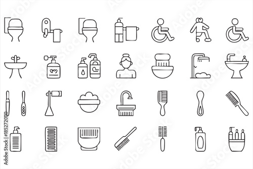 Bathroom Facility Icons for Sanitation and Cleaning Platforms