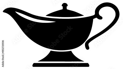 Black silhouette of a classic oil lamp with handle and lid