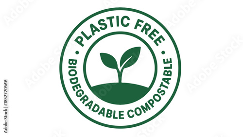 Plastic Free Biodegradable Compostable Eco Friendly Green Logo Symbol