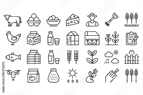 Food Supply Chain and Agriculture Line Icons