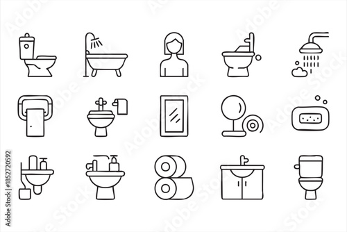 Bathroom and Toilet Line Icons for Restroom UI Design